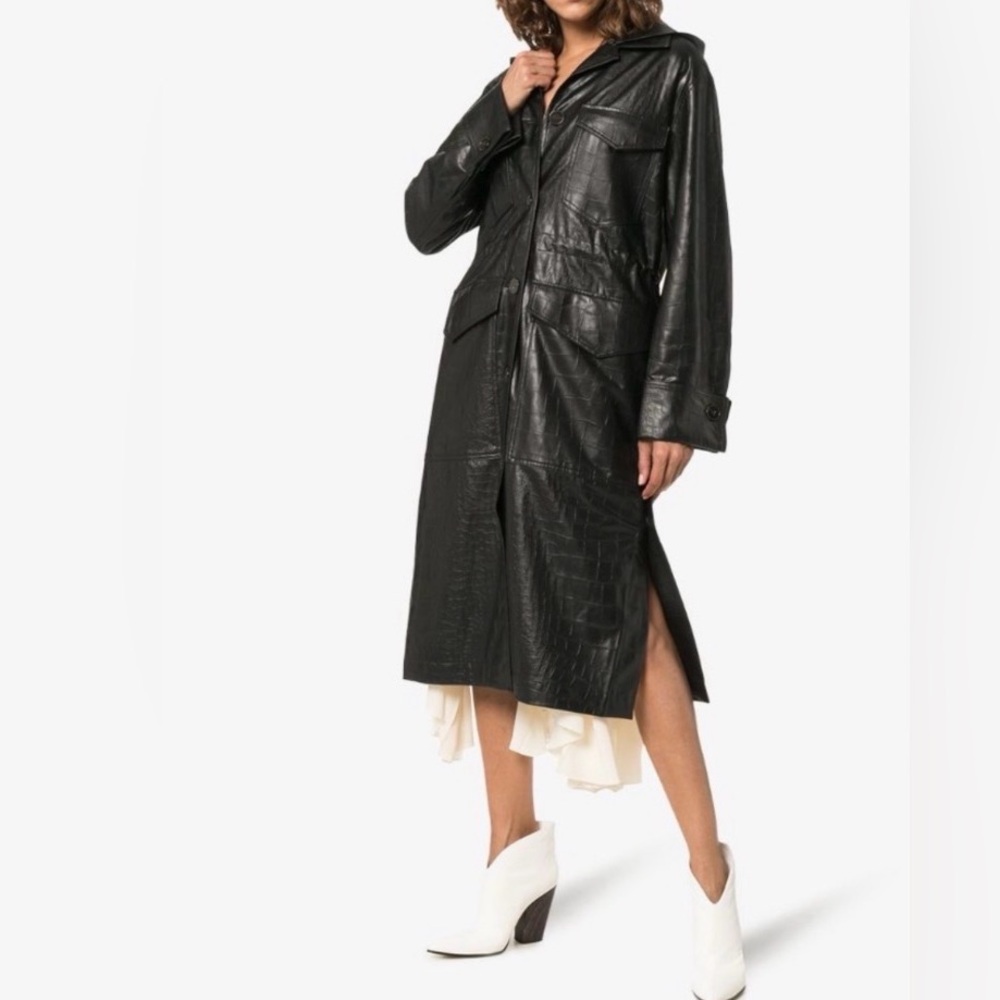 Nanushka Vegan Leather Croc Effect Trench Coat Size S